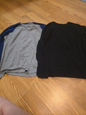 Kids Long Sleeve Top Duo - Black & Gray with Navy Trim